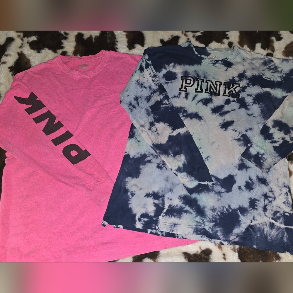PINK Victoria’s Secret Long Sleeve Tee Bundle | Pink Logo + Tie Dye | XS